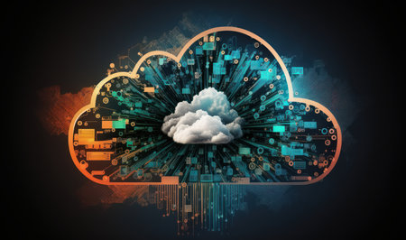Cloud computing technology. Beautiful colorful illustration. style. Generative AIの写真素材