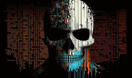 Human skull. Computer code program. Beautiful colorful illustration. style. Generative AIの写真素材
