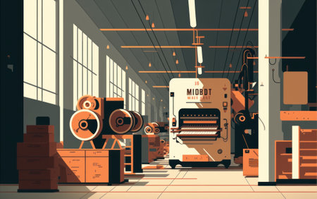 Conveyor at the factory. Beautiful colorful illustration. style. Generative AIの写真素材