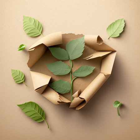 Eco concept with green leaves sprout growing. Beautiful colorful illustration. style. Generative AI
