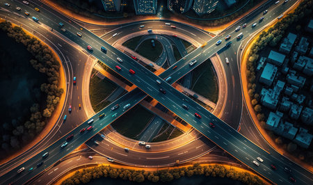 Road with traffic. Top view. Beautiful colorful picture. Generative AIの写真素材