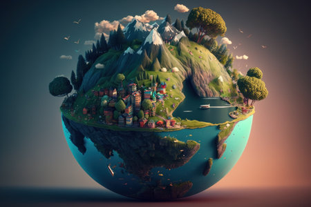 Flat world, Earth, conception. Beautiful colorful picture. Generative AIの写真素材