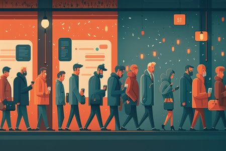 People with devices. Social network concept. Beautiful colorful illustration.  style. Generative AIの写真素材