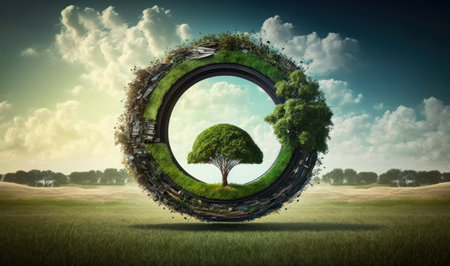 Green vegetation. Conception of eco and nature. Circular shape of eternity. Fantasy style colorful beautiful picture. Generative AIの写真素材