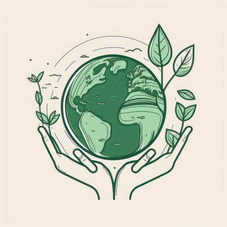 Ecology concept with green planet earth, World environment and sustainable development concept, AI generatedの写真素材