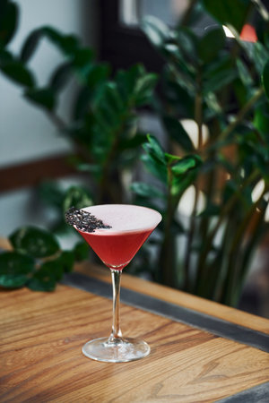 Close up view of fresh summer cocktail on the wooden tableの写真素材