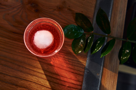 Close up view of fresh summer cocktail on the wooden tableの写真素材