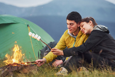 People have adventure. Majestic Carpathian Mountains. Beautiful landscape of untouched natureの写真素材