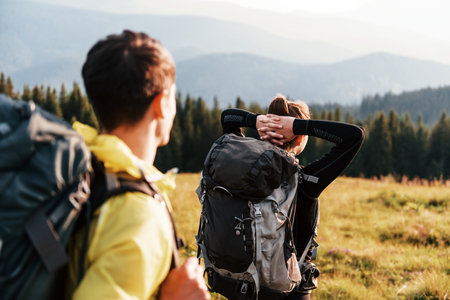People have adventure. Majestic Carpathian Mountains. Beautiful landscape of untouched natureの写真素材