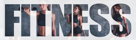 Fitness word with woman inside that have a day in gymの写真素材