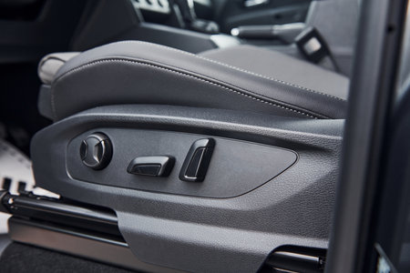 Close up view of child seat inside of modern new automobileの写真素材