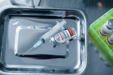 Close up view of COVID-19 vaccine in test tubes in the laboratory