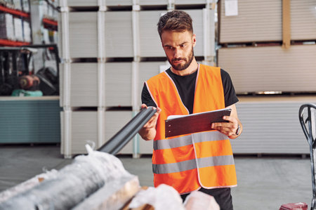 Checking quality of product. Storage worker is in the warehouse.