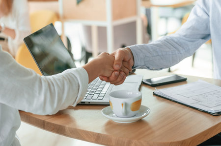 Close up view of handshake between two business partners.の写真素材