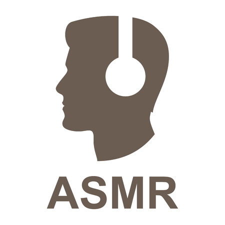 Vector illustration ASMR logo. Man head in headphone. Flat iconのイラスト素材