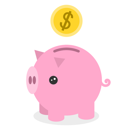Piggy bank and gold coin. Modern flat style. Vector iconのイラスト素材