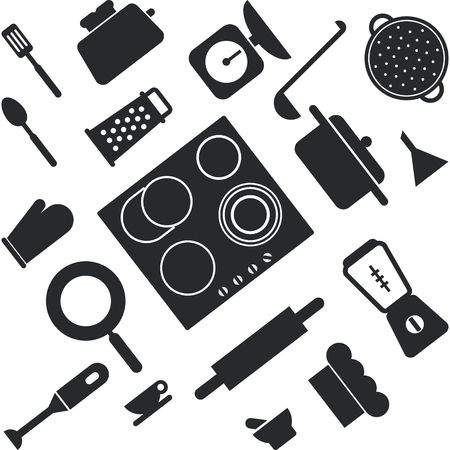 Kitchen and cooking icons. Flat lay style. Vector illustrationのイラスト素材