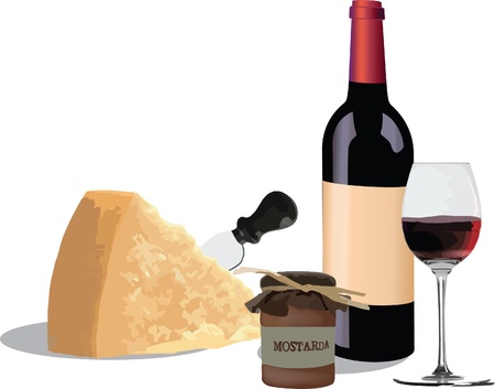 cheese, mustard and wineのイラスト素材