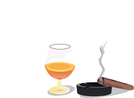 cognac and cigar on the ashtrayのイラスト素材