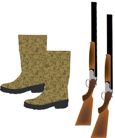 shotgun hunting accessories and bootsのイラスト素材