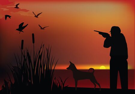 sunrise with image of a hunter in the shadeのイラスト素材