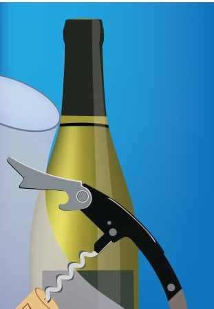 bottle of wine and corkscrewのイラスト素材