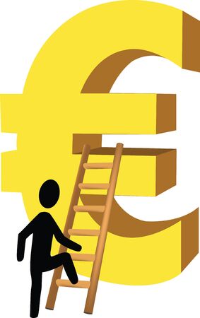 Scale the euro little man climbs the ladder with the euro symbol climbingのイラスト素材