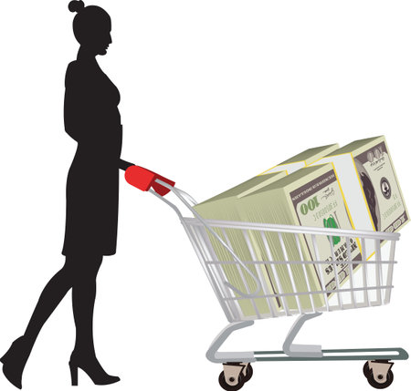 Figure with cart and dollar currencのイラスト素材