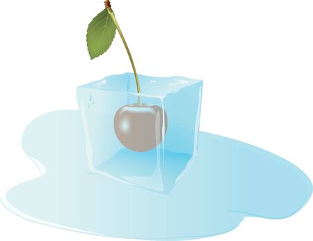 cherry fruit frozen in ice cubeのイラスト素材