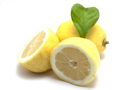lemons with heart leafの写真素材