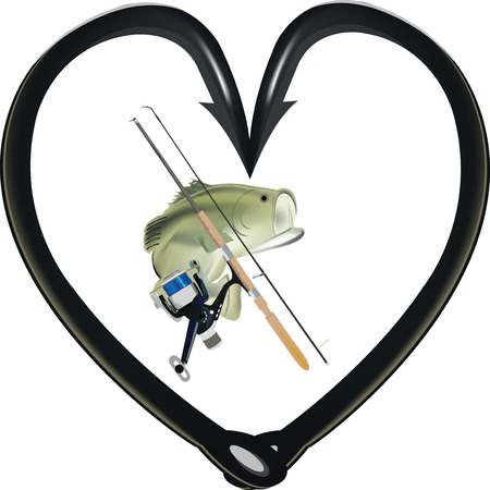 Hooks to heart fishing predatory fishのイラスト素材