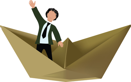 Person greetings from his boatのイラスト素材