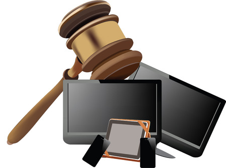 Gavel and gadgets court auction icon.のイラスト素材
