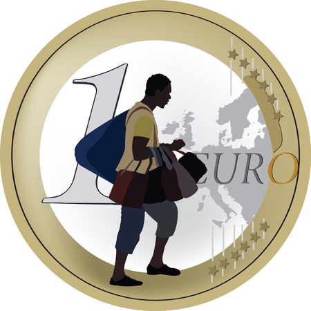 retailer of color trades in bags for one euroのイラスト素材