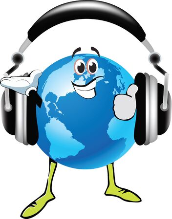 International music sound concept with headset over globe vector illustrationのイラスト素材