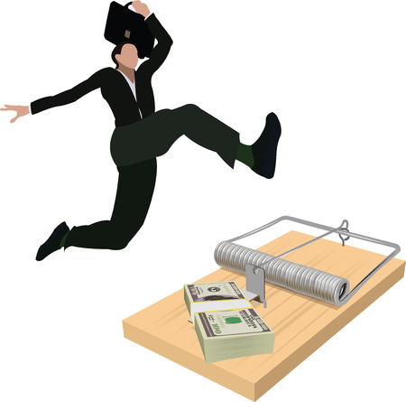 Person jumps trap of corruption, vector illustration.のイラスト素材