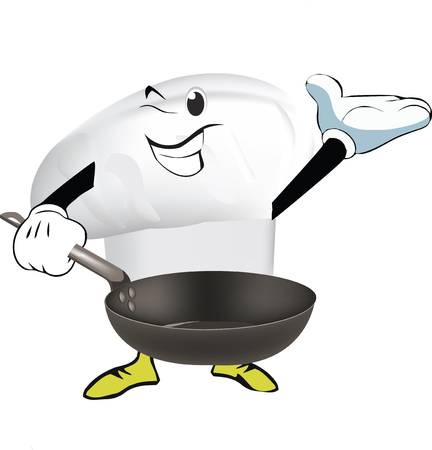 Cook's hat with pot in hand, vector illustration.のイラスト素材