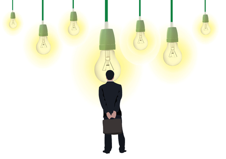 Person from behind looks at light bulbsのイラスト素材