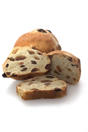 round bread with dried raisinsの写真素材