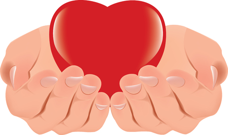 human hands support and give to red heartのイラスト素材
