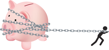 black little man with a piggy-shaped piggy bank chainのイラスト素材