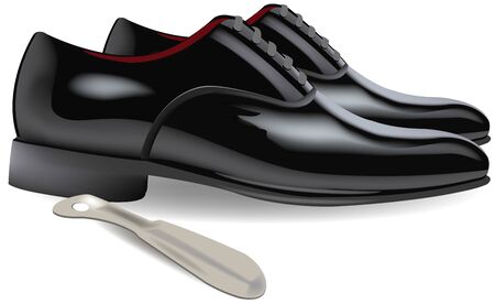 shiny black reception shoes with shoehornのイラスト素材