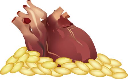 human heart organ over omega vitamin pillsのイラスト素材