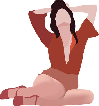 Woman dressed in red sittingのイラスト素材