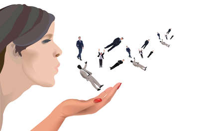 disappointed girl blows on unwanted people peopleのイラスト素材