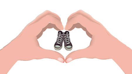heart-shaped hands and used and lived-in sneakers sneakersのイラスト素材