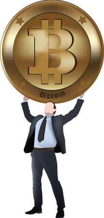 executive man successfully raises bitcoin symbol