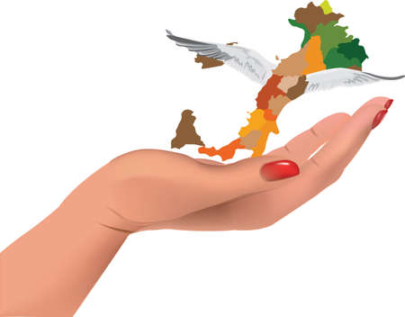 Italy with wings on the palm of the hand takes flightのイラスト素材