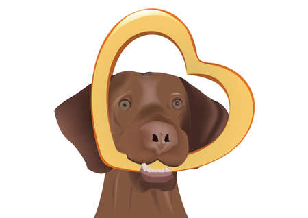 brown dog with heart symbol in his mouth brown dog with heart symbol in his mouthのイラスト素材