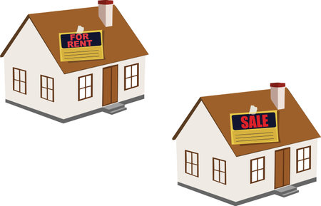 house with rental sign and saleのイラスト素材